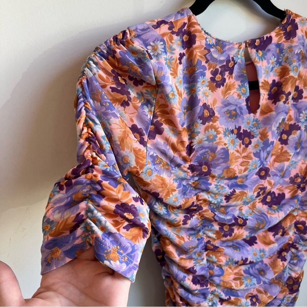 Zara Purple Print Ruched Mini Dress - Picture 13 of 17